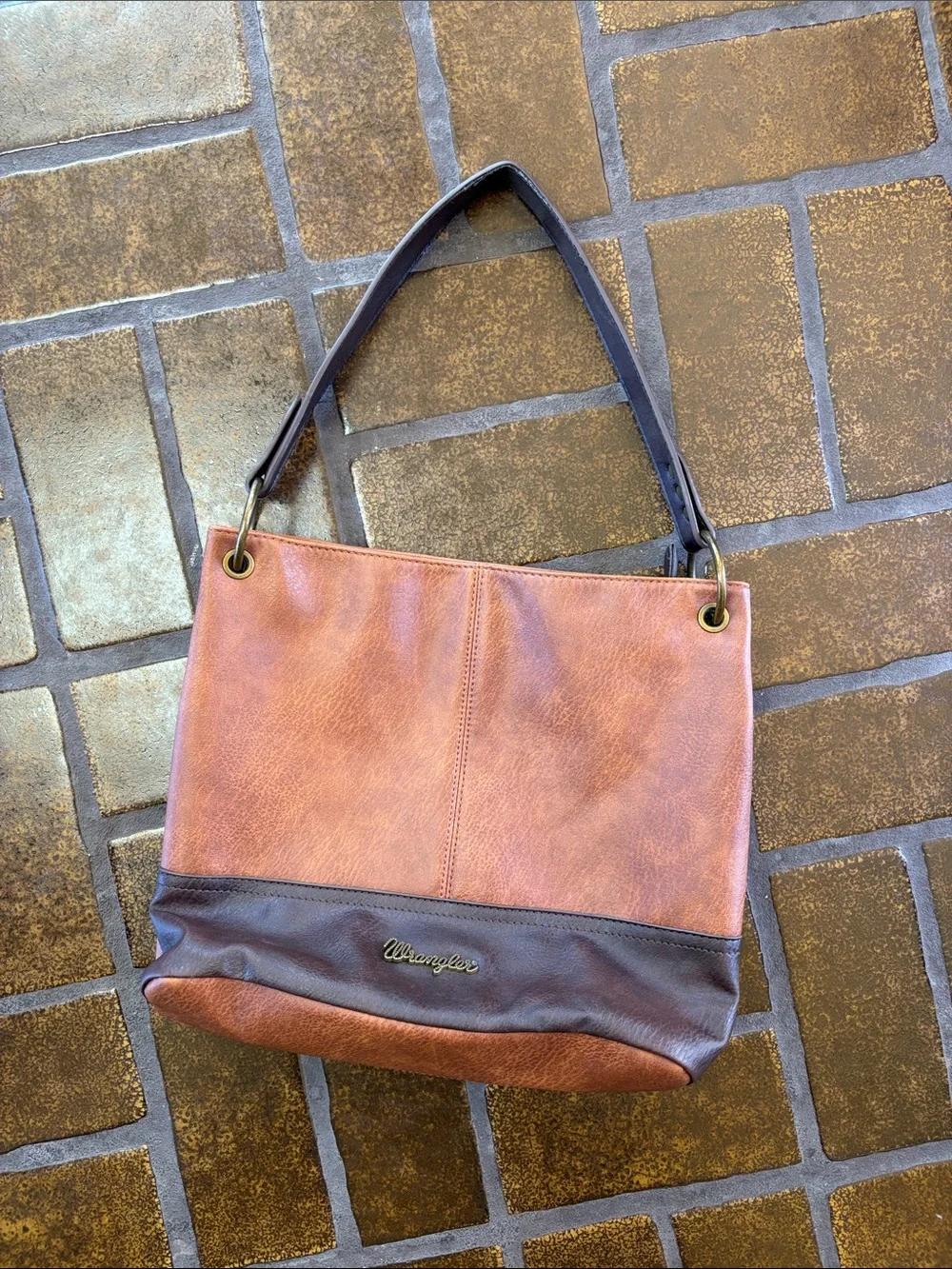 Wrangler Montana West Brown Two-Tone Vegan Leather Hobo Bag